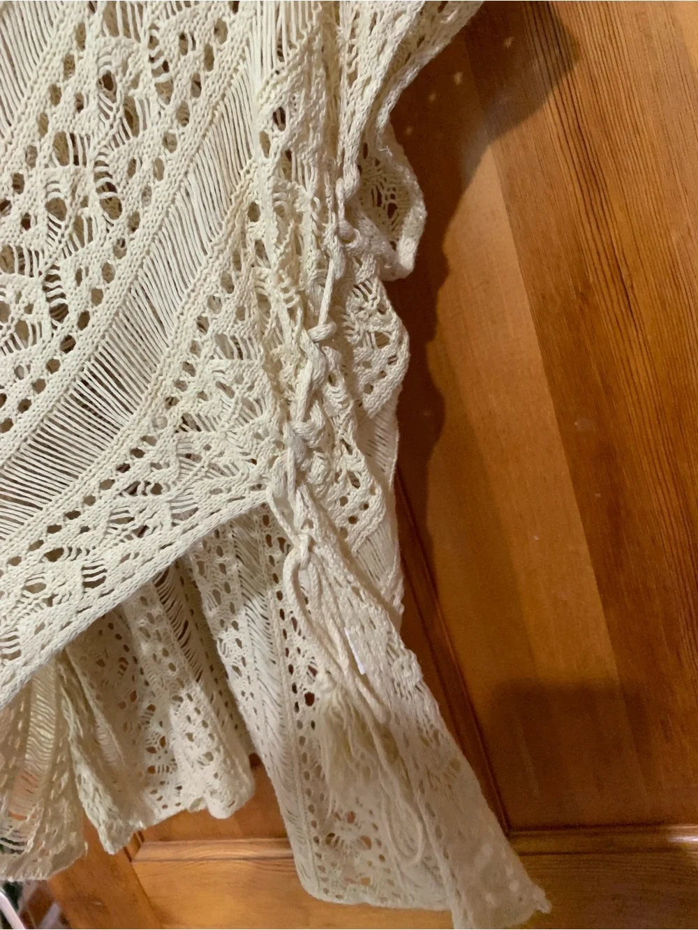 Beige Crochet V-Neck Beach Cover-Up - Picture 3 of 4